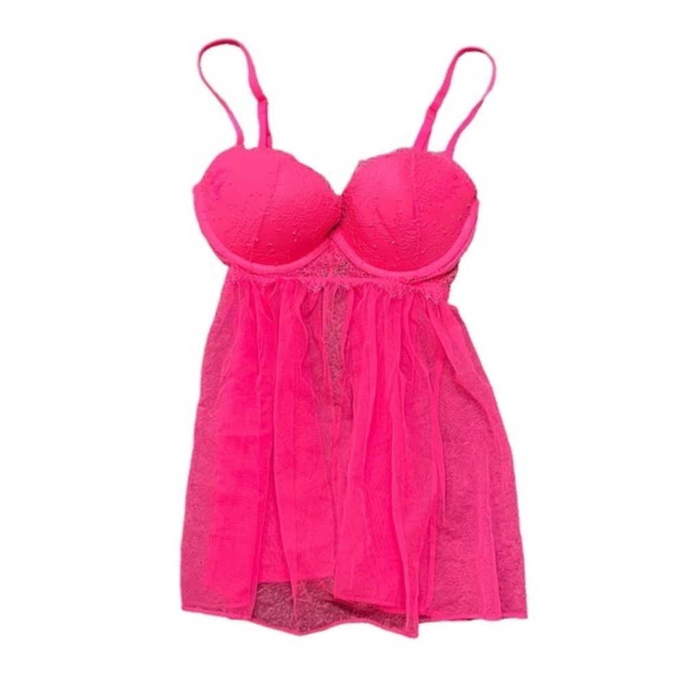 Victoria’s Secret Hot Pink Babydoll Bra Cami Adjustable Straps Size 32D